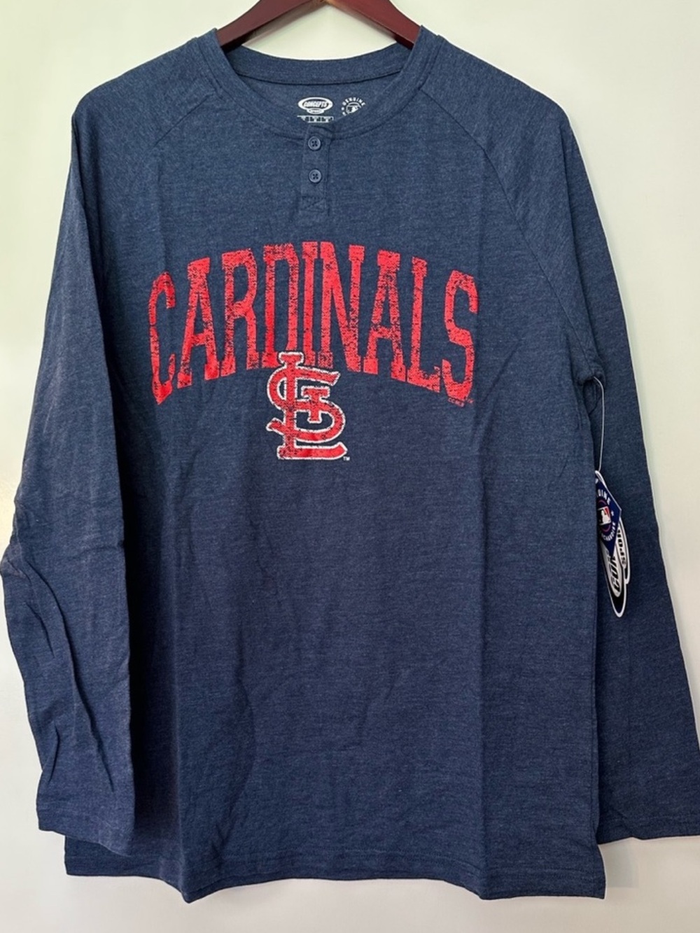 St. Louis Cardinals Henley Long Sleeve Shirt Men’s MLB Heather Navy Blue Buttons